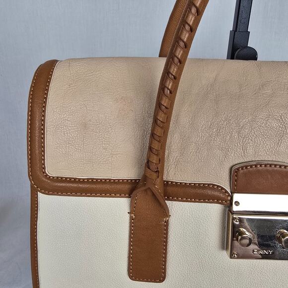 DKNY Leather Laptop Travel Business Bag Cream Beige Double Handles & CB Strap - Picture 9 of 16